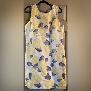 Floral blue and yellow shift dress, Vince Camuto, size 14.